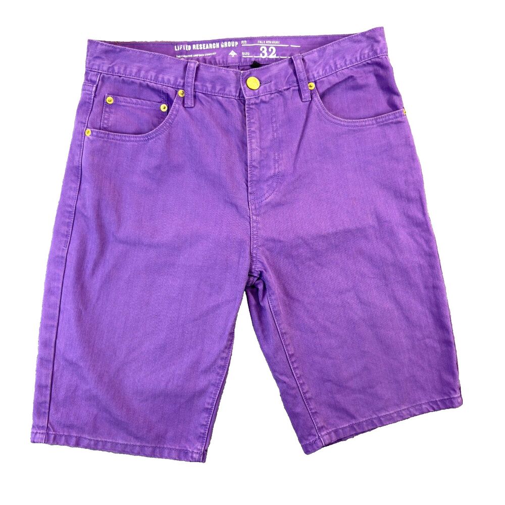LRG Lifted Research Group Shorts Mens 34 Purple True Straight Denim Cotton Jorts